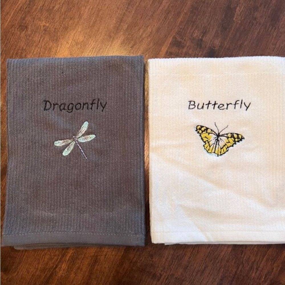 Set of Two Spring Cotton Kitchen Bar-mop White & Gray Towels Dragon/Butterfly